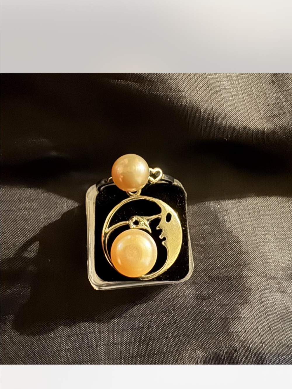 Gold Moon & genuine South sea 10mm Peach Pearl Pendant Necklace - Women Jewelry